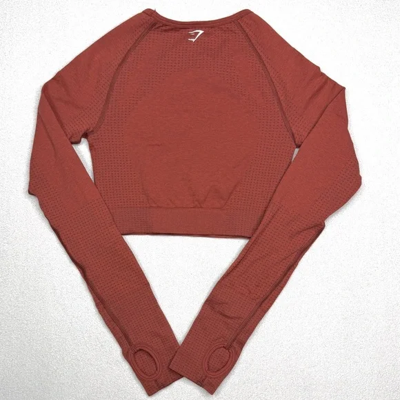 Gymshark Vital Seamless 2.0 Long Sleeve Crop Top•Brick Red Marl - Picture 3 of 8